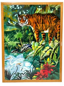 MID CENTURY STYLE TIGER TILE WALL ART PLAQUE 26"