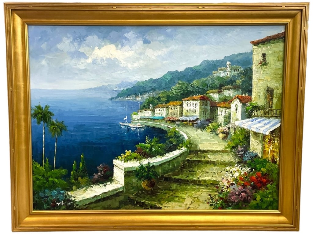 LARGE A. DI VICCARO COASTAL SEASCAPE PAINTING 55" (1 of 7)