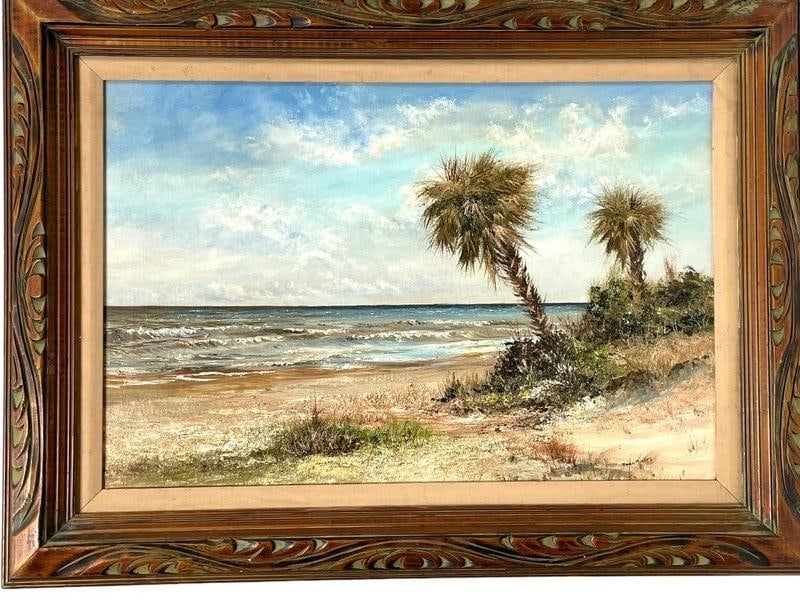 JOAN RIVERS COASTAL BEACH SCENE OIL PAINTING 38.5" (1 of 4)