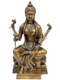 LARGE BRASS HINDU GODDESS CHIVA STATUE 17"