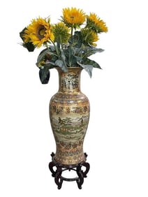 MONUMENTAL JAPANESE SATSUMA MEIJI VASE URN 36"