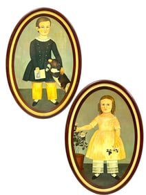 SET OF OVAL FOLK ART PAINTINGS OF BOY & GIRL 32"