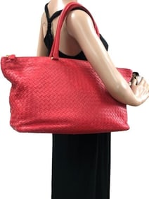 NEW LALO RED WOVEN ITALIAN LEATHER DUFFLE BAG