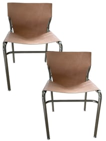 NEW PAIR OF CB2 SURF SLING LEATHER CHAIRS