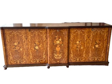 ANTIQUE ROSEWOOD & MARQUETRY SIDEBOARD CABINET 88"