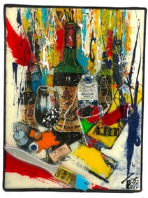 MIXED MEDIA VINO POP ART PAINTING SIGNED TESS 14"