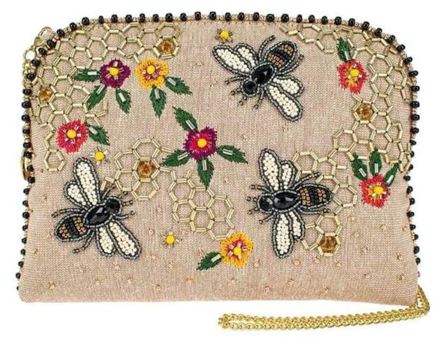 NEW MARY FRANCES BEE KIND COSMETIC BAG: NEW MARY FRANCES BEE KIND COSMETIC BAG -NEW MARY FRANCES "BEE KIND" CROSSBODY MAKEUP BAG - 49" Strap Length - Removable Crossbody Chain Strap, Zipper Closure and Inside Pocket - Water-resistant Lining