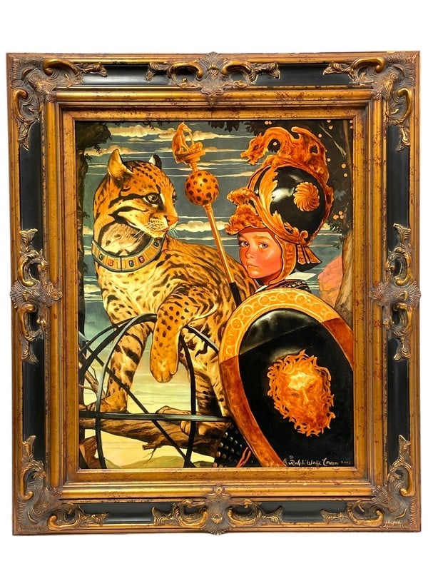 LARGE RALPH WOLFE PRINCE & LEOPARD PAINTING 40.5" (1 of 8)