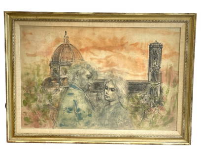EDNA HIBEL UNIQUE ORIGINAL LOVERS IN FLORENCE: SIGNED EDNA HIBEL UNIQUE ORIGINAL LOVERS IN FLORENCE -DRAWING ON CANVAS FRAMED -30" X 41.5" APPROX -VERY GOOD PRE OWNED CONDITION -DP62624 Bidders may pick up their items from the auction-house