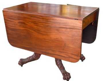 ANTIQUE MAHOGANY CLAWFOOT DROPLEAF TABLE