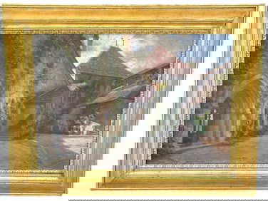 ANTIQUE ALBERT SCHRODER LANDSCAPE OIL PAINTING 36"