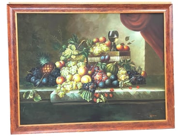 LARGE VICTORIAN STYLE STILL LIFE OIL PAINTING 54"