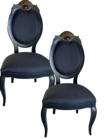PAIR OF EBONIZED SCALLOPED TOP SIDE CHAIRS 43"