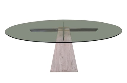 VINTAGE 1970'S TRAVERTINE PYRAMID TABLE 60"