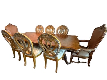 TUSCAN STYLE WOOD DINING ROOM TABLE AND CHAIRS