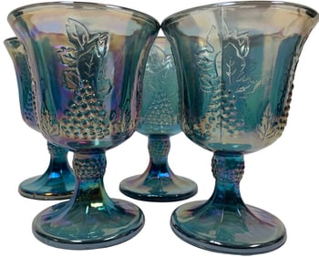 4 INDIANA IRIDESCENT BLUE CARNIVAL GLASSES