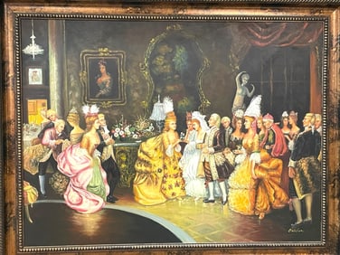 LARGE CLASSIC INTERIOR SCENE OIL PAINTING 54"