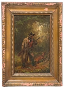 J.G. BROWN ANTIQUE OIL PAINTING OF HUNTER