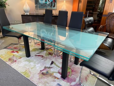 MODERN EXTENDABLE GLASS TOP DINING TABLE 79" -116"