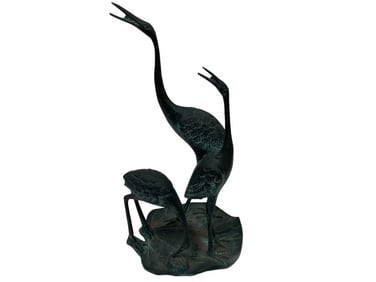 MID CENTURY BRASS CRANE STATUE 10"