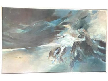 LARGE MID CENTURY STYLE ABSTRACT PAINTING 72.5"