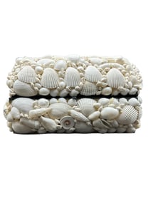 VINTAGE SEA SHELL JEWELRY BOX 5.5" BY 9"