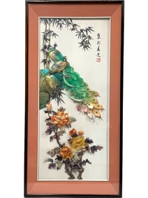 VINTAGE JAPANESE PEACOCK ART SHELL MOSAIC 47"