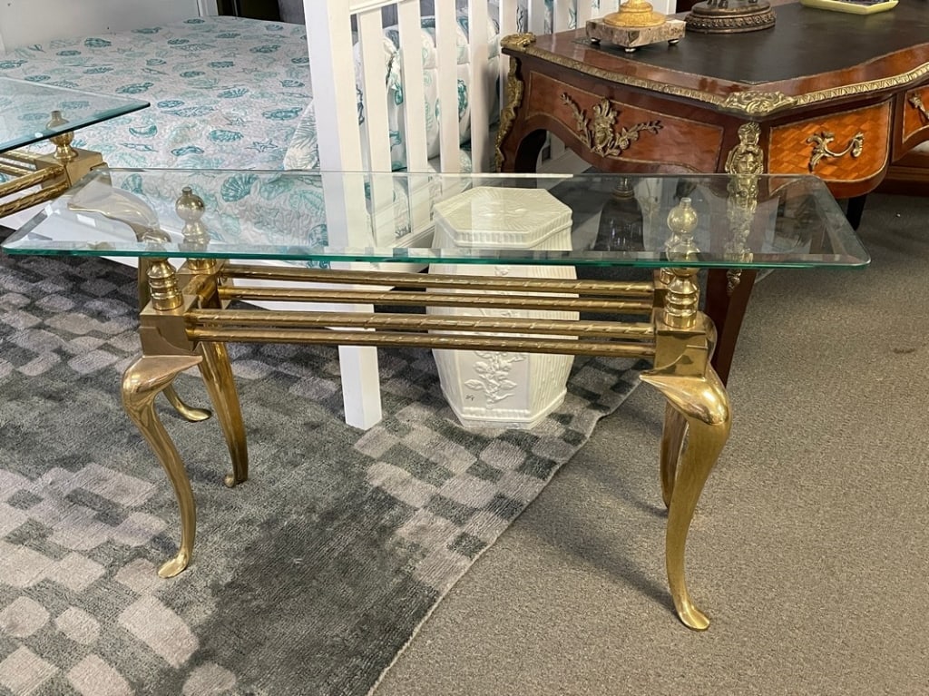 LABARGE STYLE BRASS CONSOLE TABLE 60" (1 of 4)