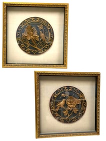 PAIR CARVED CHINOISERIE WOOD ART FRAMED 27"