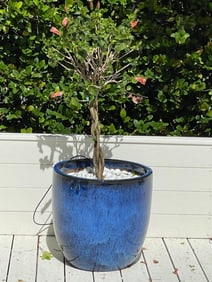 LARGE BLUE GLAZE EGG POT OUTDOOR PLANTER 21"