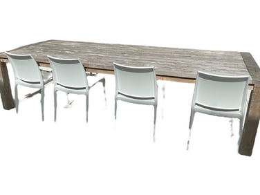 LARGE RUSTIC TEAK WOOD OUTDOOR DINING TABLE 118"