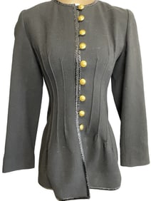 ANNIE MARCEL PARIS BLACK WOOL JACKET GOLD BUTTONS