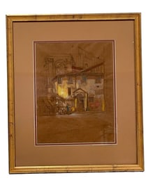ITALIAN CITYSCAPE DRAWING SIGNED T. GARRETT 20"