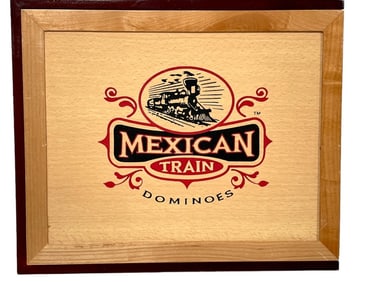 MEXICAN TRAIN DOMINOES IN WOOD CASE