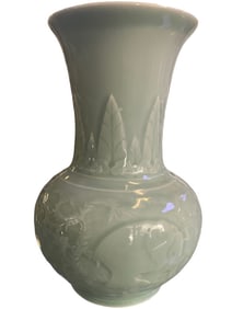 VTG CELADON GREEN PORCELAIN VASE