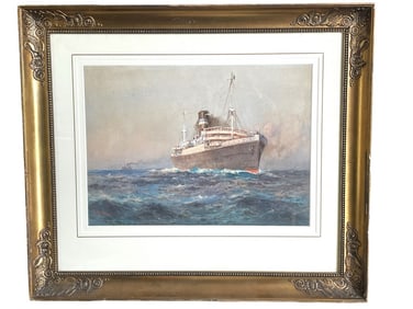 DECORATIVE SHIP PRINT SIGNED R. MCGREGOR 22"