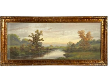 A. FONTAINE LANDSCAPE WATERCOLOR FRAMED 44"