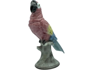 GOLDSCHEIDER GLAZED CERAMIC PINK PARROT FIGURINE