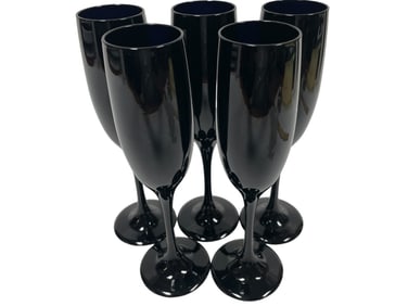 5 VINTAGE BLACK CHAMPAGNE FLUTE SET