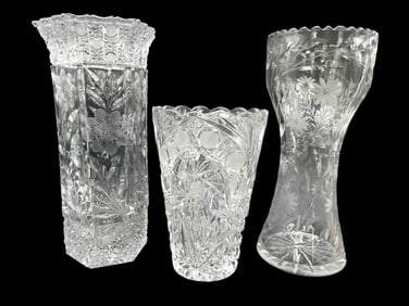 LOT OF CRYSTAL VINTAGE CUT GLASS VASES