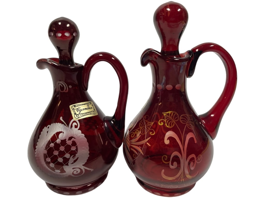 2 VINTAGE RUBY GLASS VINEGAR CRUET (1 of 7)