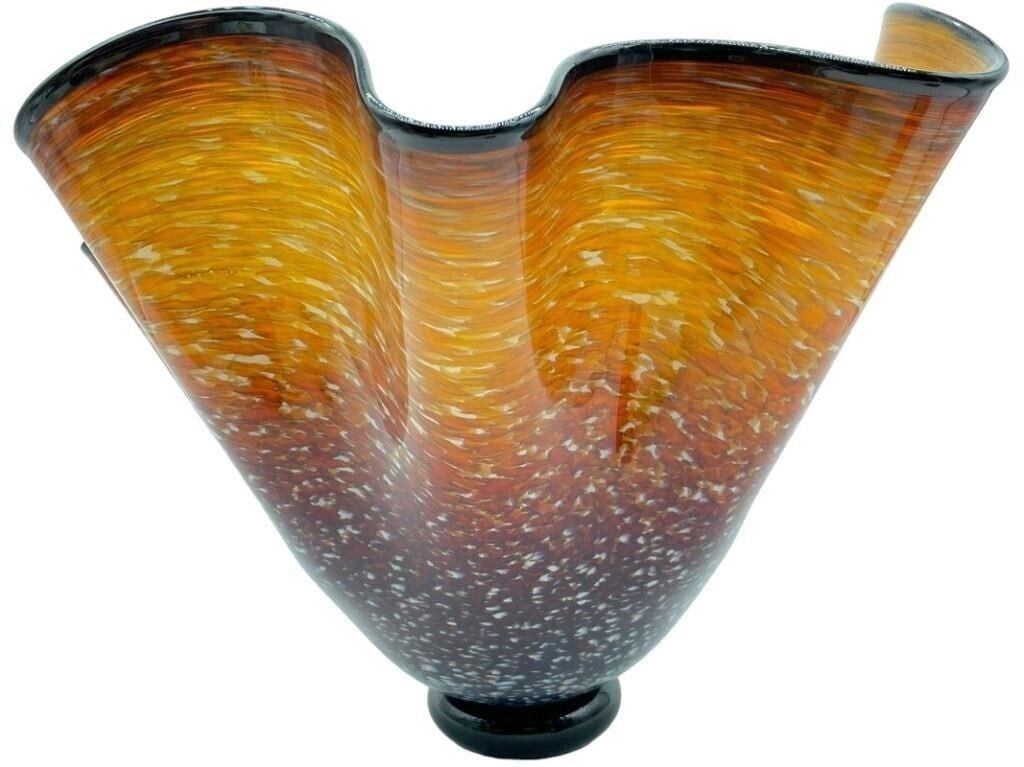 LARGE MURANO STYLE HAND BLOWN ART GLASS VASE TABLE (1 of 3)