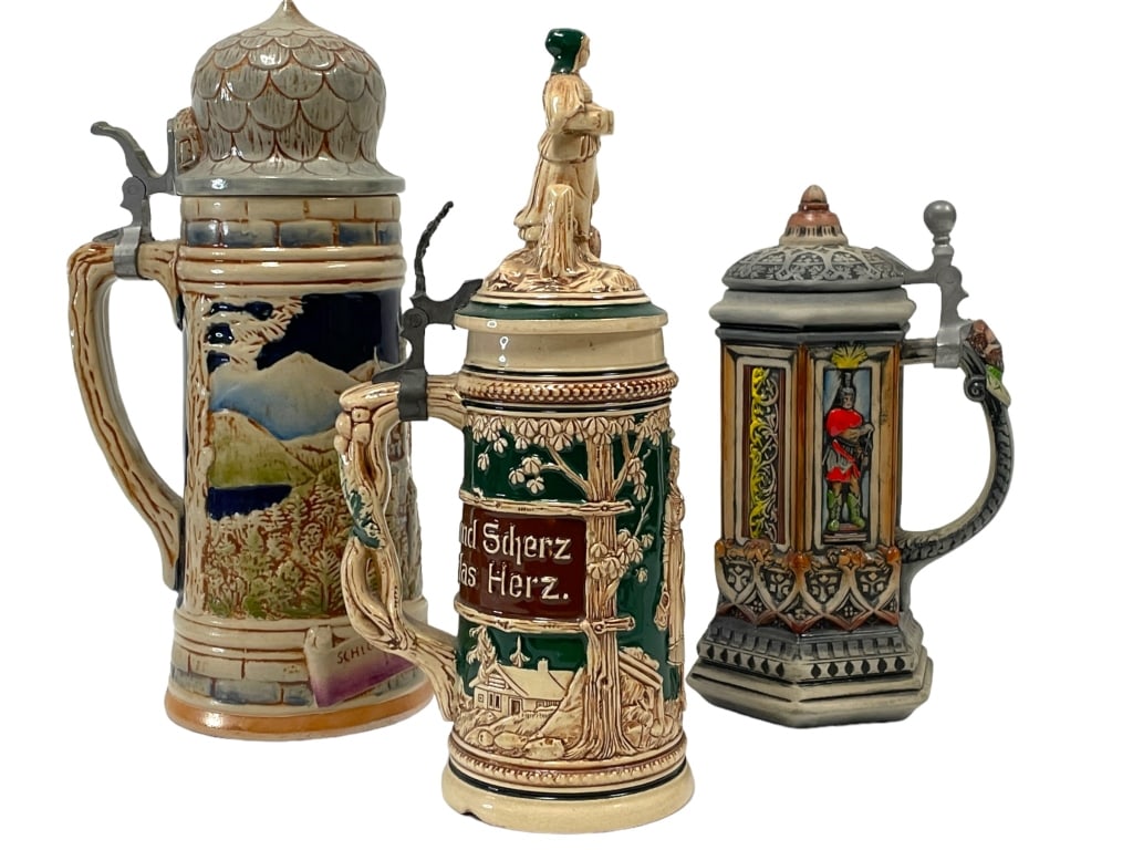 SET OF 3 LARGE GERMAN BEER STEINS 12" (1 of 7)