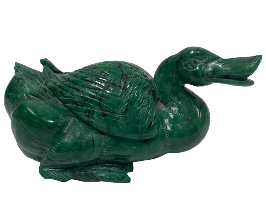 MALACHITE HAND CARVED DUCK: MALACHITE HAND CARVED DUCK -ITEM CONDITION VERY GOOD -MA070324 Bidders may pick up their items from the auction-house or have their items shipped. Some items qualify for in-house shipping. Appointment