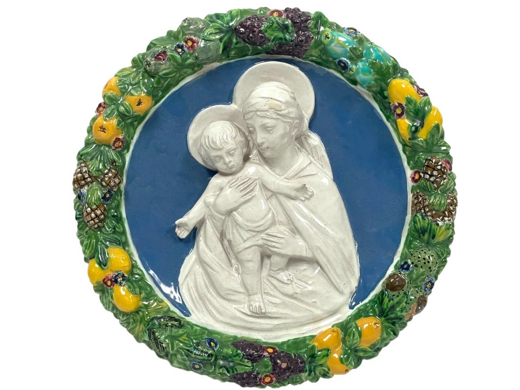 VTG ITALY MADONNA & CHILD TERRACOTTA WALL PLAQUE (1 of 5)