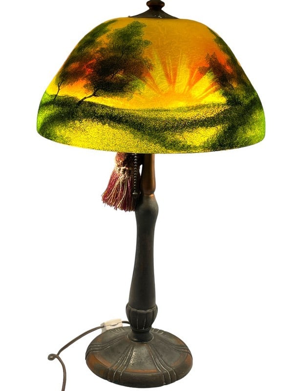 ANTIQUE PITTSBURGH REVERSE PAINTED LAMP 22" (1 of 14)