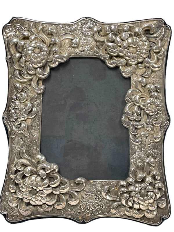 ART NOUVEAU REPOUSSE CHRYSATHEMUM FRAME 12.5" (1 of 4)