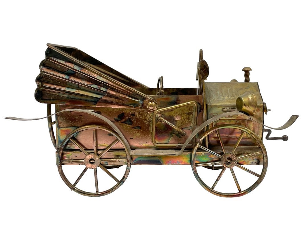 VINTAGE COPPER MUSIC BOX ANTIQUE CAR 9" (1 of 6)