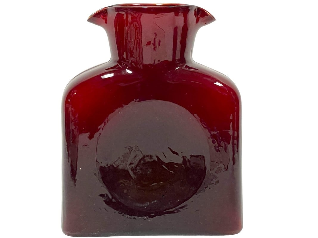 BLENKO GLASS RUBY RED DOUBLE SPOUT 8" WATER BOTTLE (1 of 7)