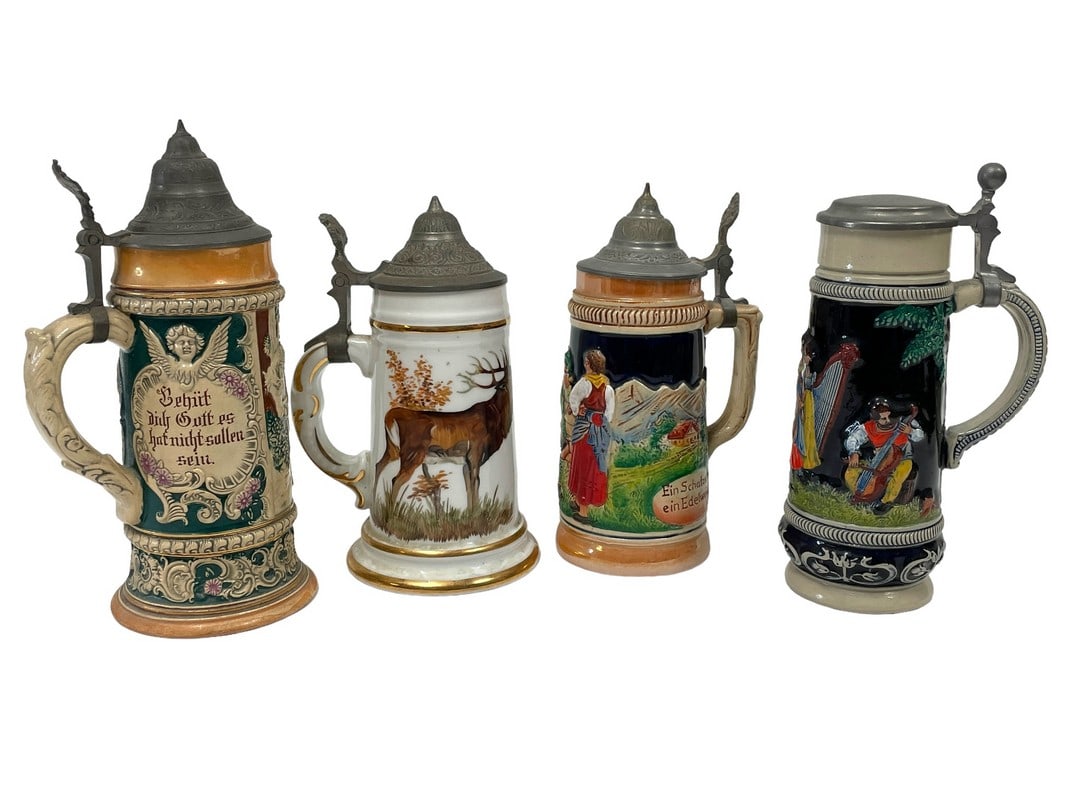 SET OF 4 GERMAN BEER STEINS 10" (1 of 6)